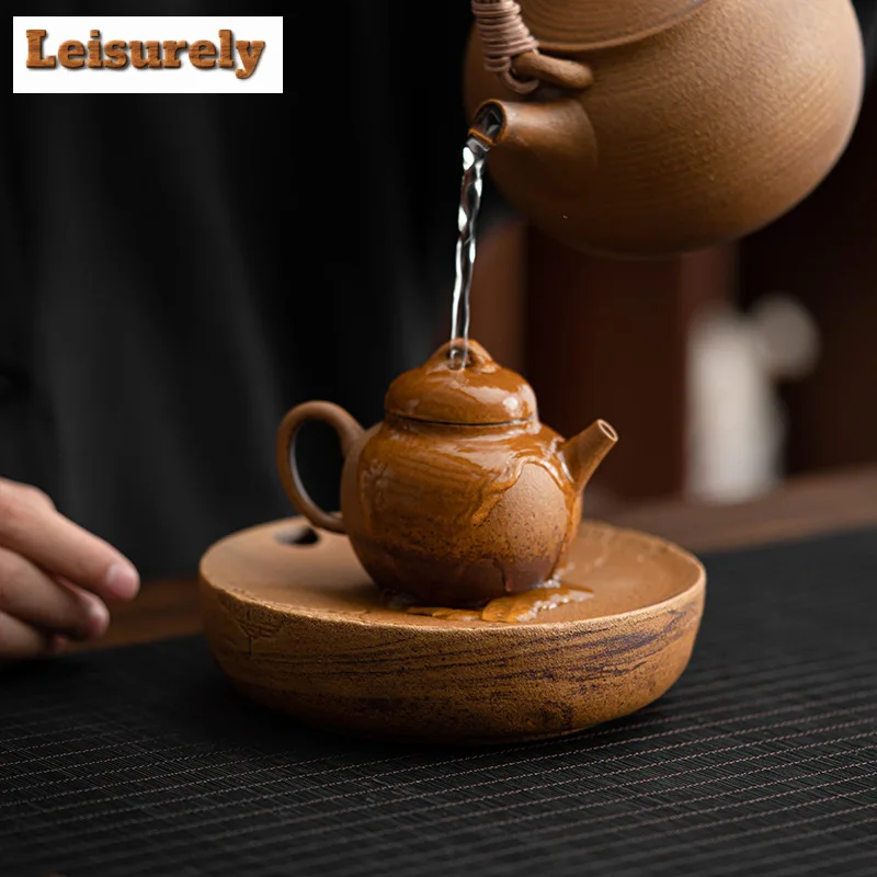 Sauce Glazed Rough Pottery Dry Brewing Table Old Rock Clay Tea Tray Dragon Pattern Zisha Pot Holder Household Fruit Snack Plate