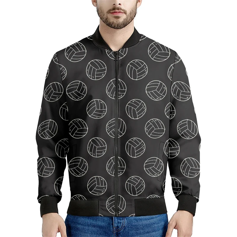 thumbnail image 1 of Nueva chaqueta con estampado de voleibol en 3D para hombre, moda de primavera y otoño, chaquetas de bombardero de manga larga, tendencia informal, abrigo transpirable de gran tamaño, 1 of 4