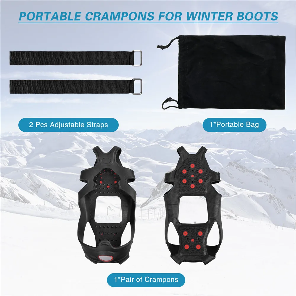 Ice Cleats for Shoes and Boots Tungsten steel 10 Studs Big size Anti Slip crampons for hiking boots snow shoes women/men