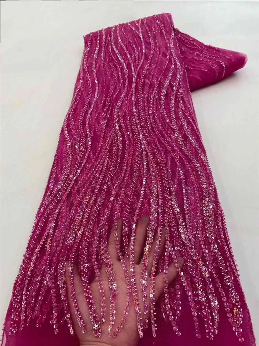 5 ياردة من قماش الدانتيل الأفريقي المُطرز بالترتر،...