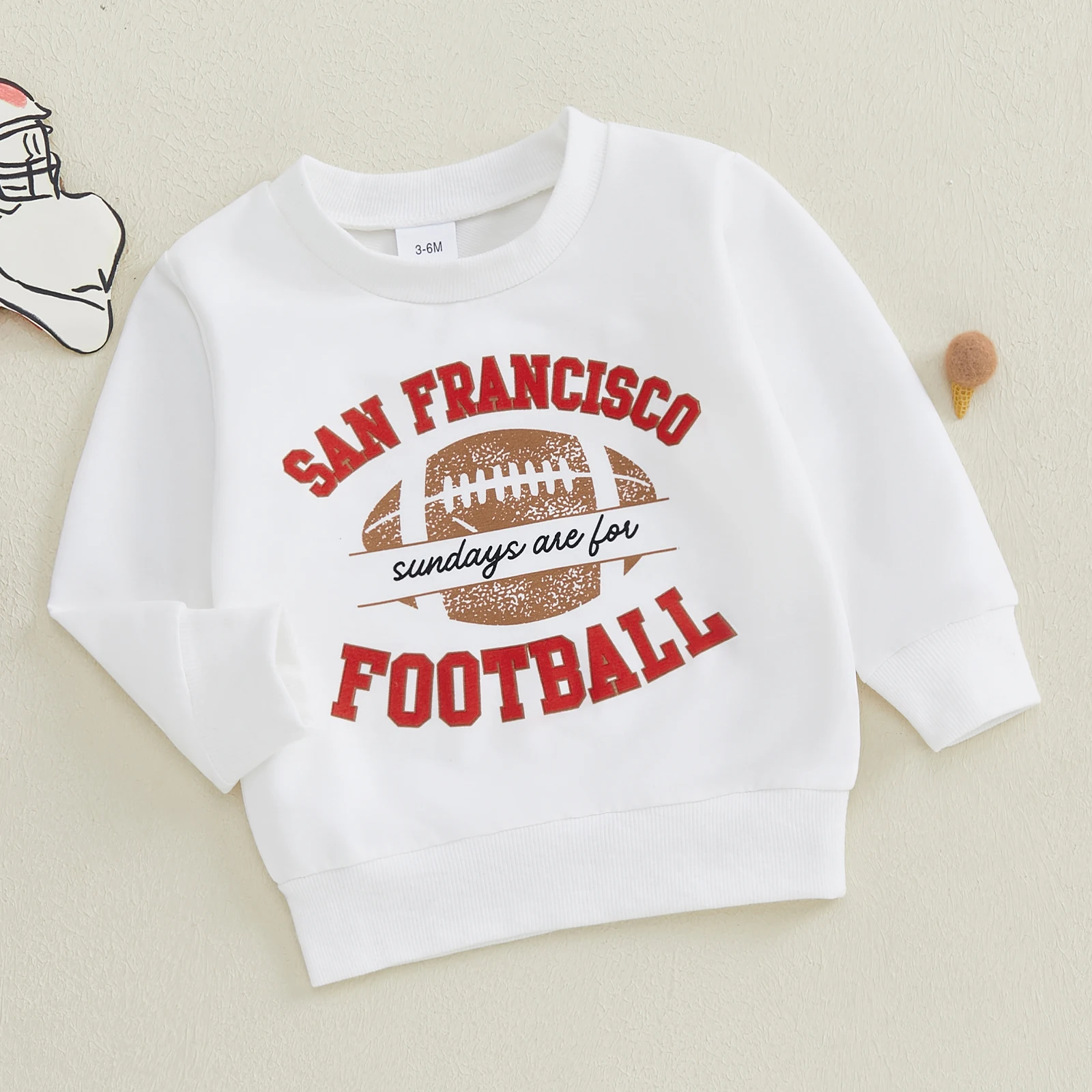 0-3Years Baby Boys Girls Sweatshirts Casual Autumn Kids Pullovers Football Letter Print Long Sleeve Round Neck Sweatshirt