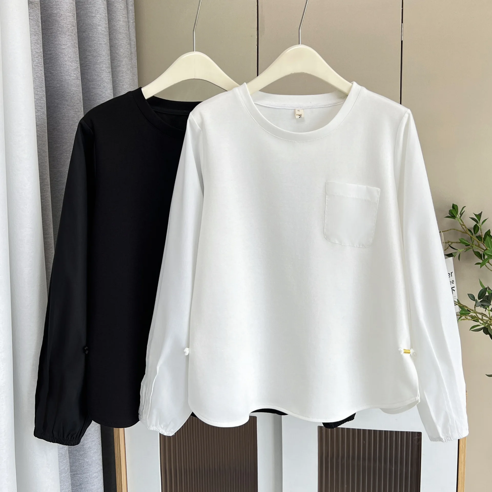 Plus Size Women's T-Shirt New Autumn Style Side Chinese-style Button Fold Long Sleeved Top Casual And Stylish Tees 168