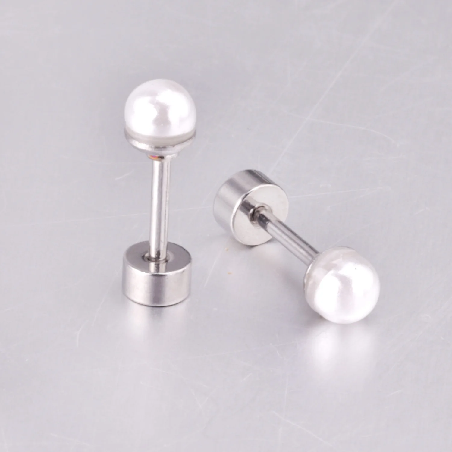 Pearl Stud Earrings for Women Screw Stainless Steel Earrings 8mm WhiteTiny 20G Piercing Sleeper Mens Fashion Tragus Ears 6