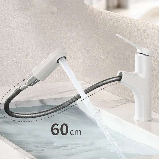 ก๊อกน้ำอ่างล้างหน้าแบบดึงออกสีขาว, ก๊อกน้ำอ่างล้างจานแบบยืดหยุ่นน้ำร้อนและน้ำเย็นติดตั้งบนดาดฟ้าพร้อมโหมดฝักบัวแบบสตรีม 4