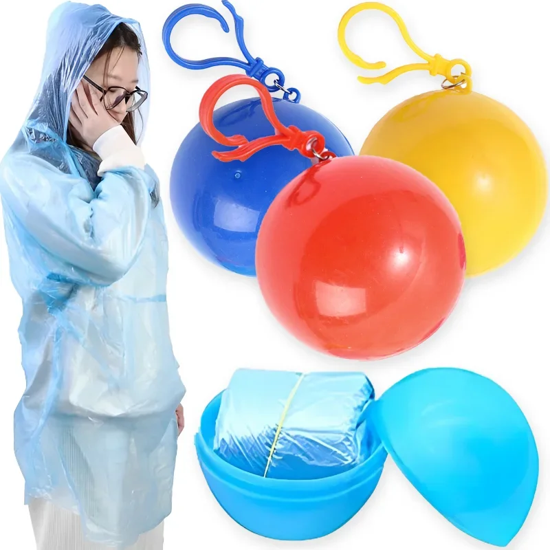 Raincoat Poncho 1/12pcs Portable Raincoats Balls Disposable Pocket Rain Ponchos Balls with Hook Adult Outdoor Travel Hangable Rain Coats Supply raincoat poncho