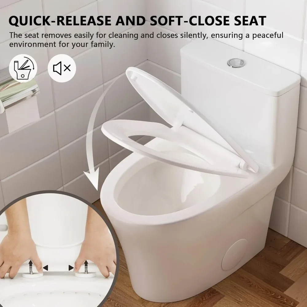 NEW-DeerValley Compact One Piece Toilet Elongated, Modern Toilet with Soft Close Seat Ceramic Glossy for Small Bathroom Space