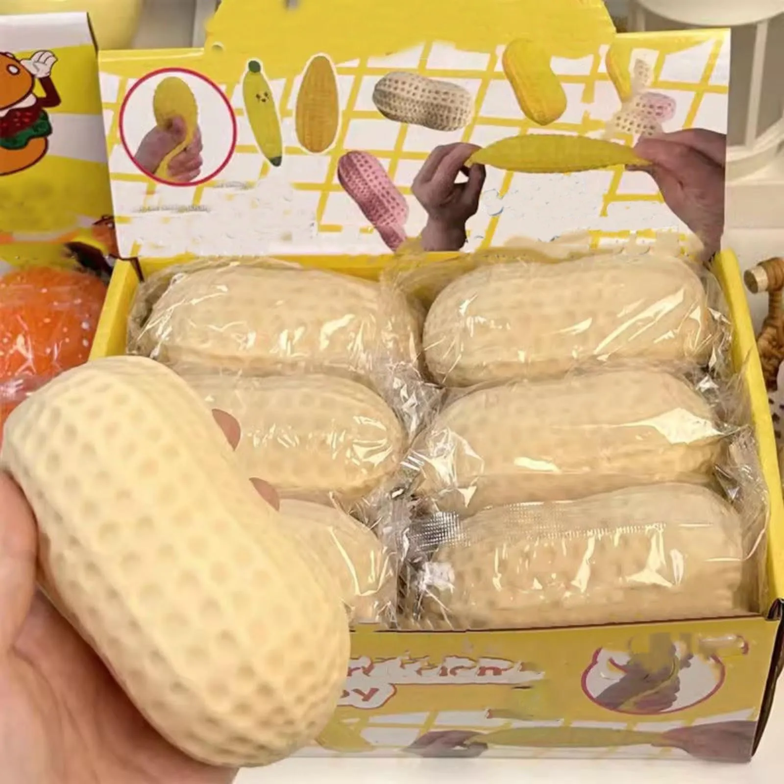 시뮬레이션 땅콩 모양 슬로우 리바운드 발사체 감압 장난감, 압력 해소 통풍 재미있는 귀여운 대형 장난감 공 파티 선물