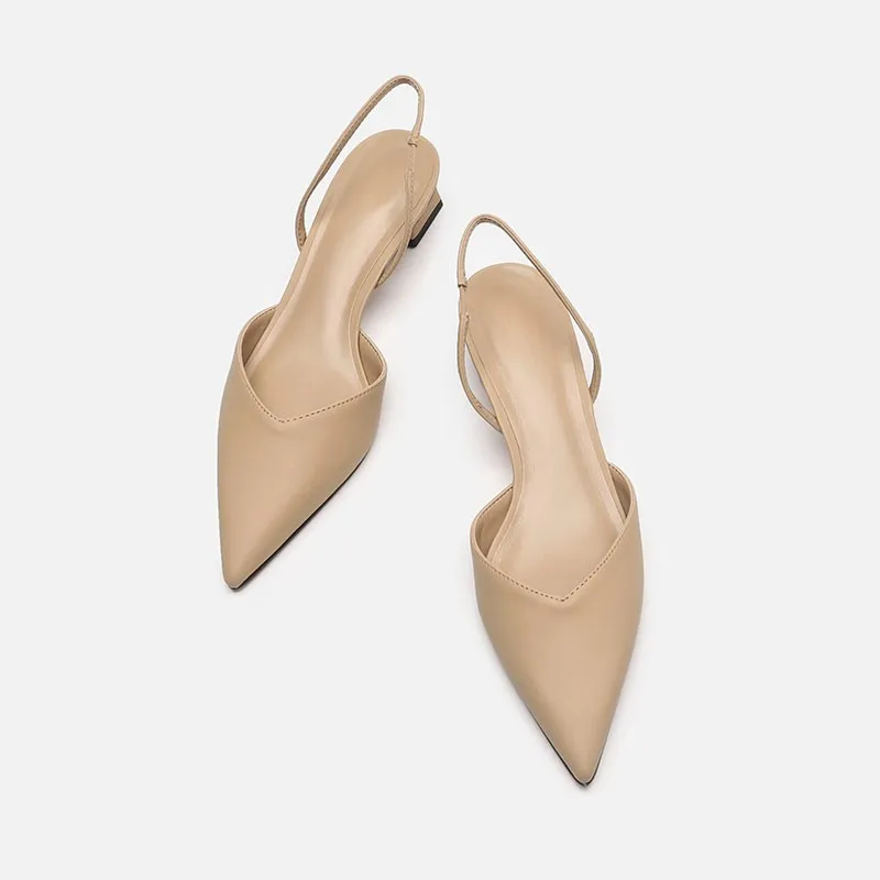 Female Summer Women's Slingback Sandals Fashion Pointed Toe Solid Chunky Heels Lady Dress Shoes women dress shoes,women slingback sandals,women high heels shoes