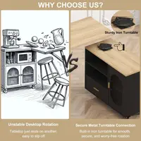 72in Swiveling Kitchen Island with Storage, Seating, and Shelves - Black Oak Mobile Cart for Dining & Home Bar 2