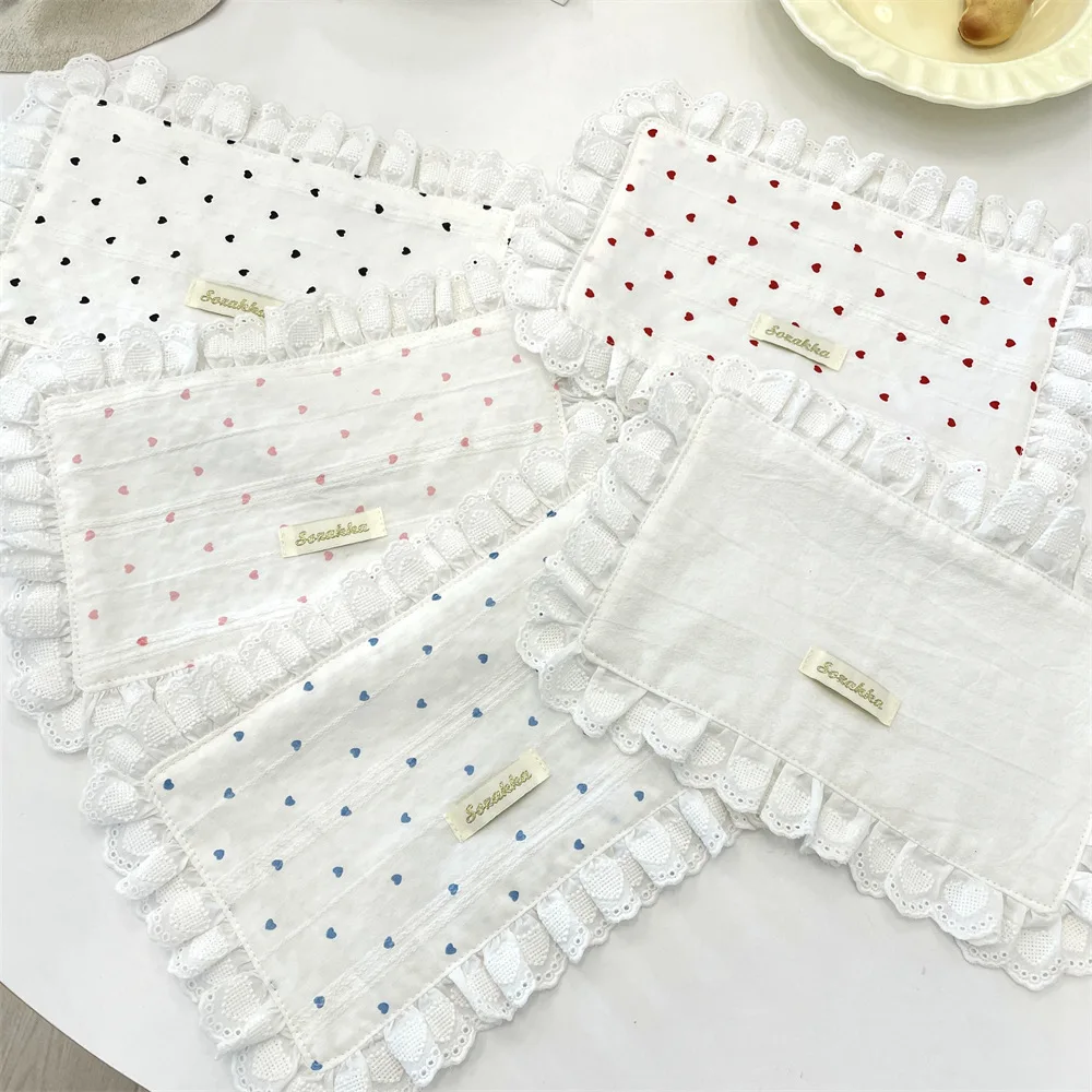 New Soft Lace Placemats Heart Flounced Table Cotton Napkins Square Cup Mat Table Decor