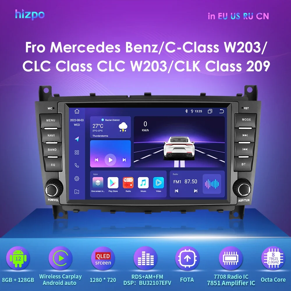 

Автомобильный CarPlay 4G 8 ''Android автомобильный радиоплеер для Mercedes Benz CLC W203 C-Class C180 C200 CLK200 CLK W209 GPS автомобильная камера