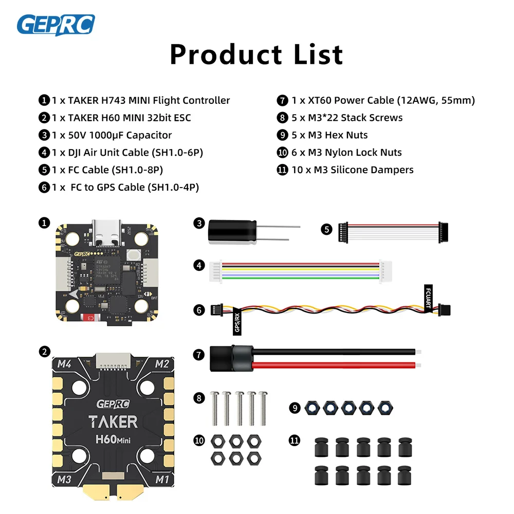 GEPRC TAKER H743 MINI 32Bit 60A Stack ICM42688-P Гироскоп DIY RC FPV Квадрокоптер Сменные аксессуары Запчасти thumbnail 6
