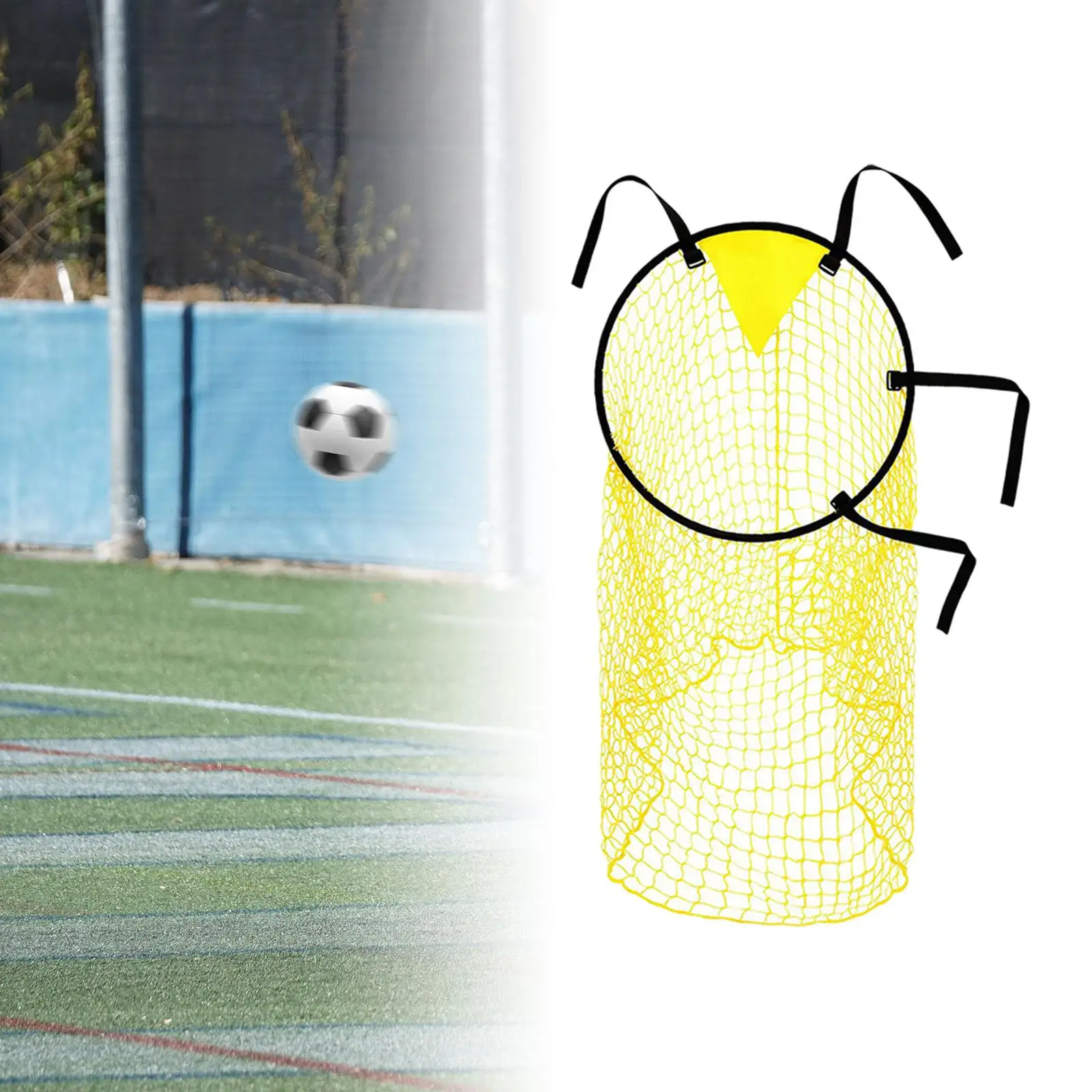 

Soccer Target Net Portable Folded Soccer Top Bin Dia.17.7inch Adjustable Straps with Buckles Professionals Football Target Net