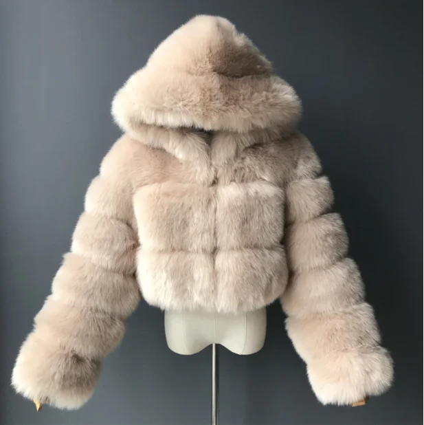 2023 NEW Women Fox Fur Coat Thick Warm High Quality Full Sleeves New Natural Fur Fashion Hooded Short Jacket