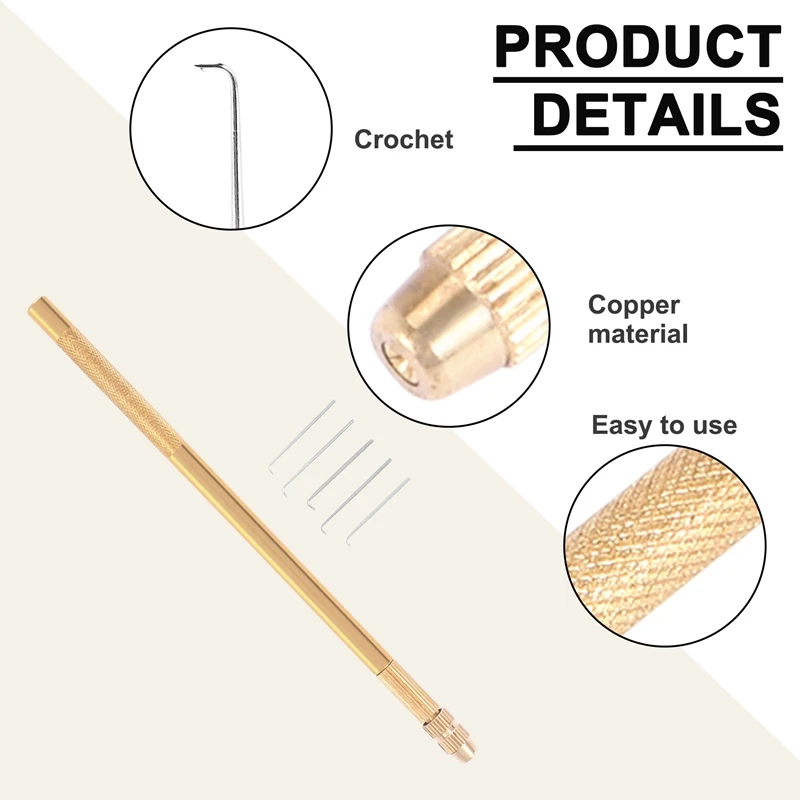 Wig Crochet 5Pcs Ventilating Needles +1 Brass Holder For Lace Wig Needle Hairpiece Knotting Hook Sets Beaded Hook