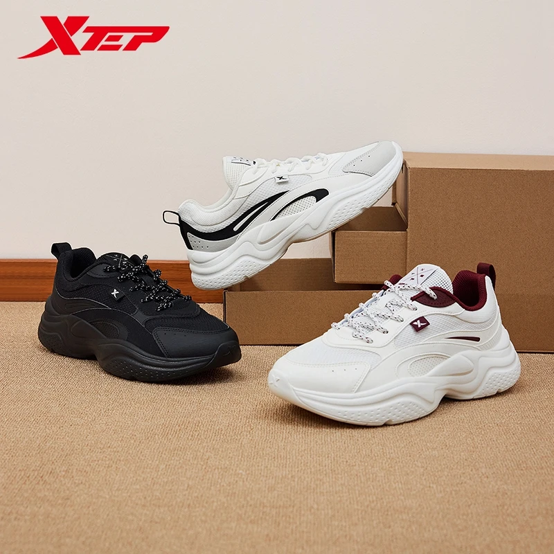 Xtep Casual Shoes for Men 2025 Spring Retro All-match Thick-soled Anti-slip Lightweight Breathable Sports Shoes
