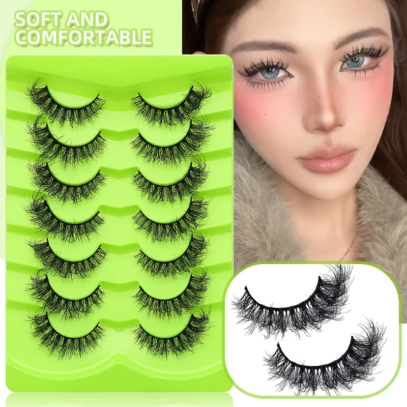 DINGSEN 7 Paar falsche Wimpern, Katzenaugen-Wimpern, Manga-Wimpern, künstliche Nerz-Wimpern, natürliche, lange, geflügelte End-Augen-längige Wimpern