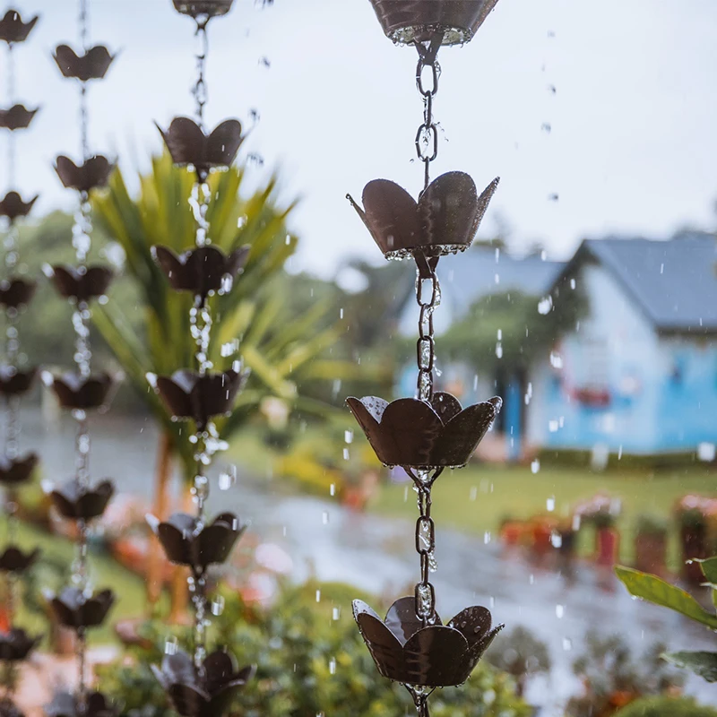 1m Aluminum Alloy Japanese-style Temple Decoration Guide Rain Bell Drainage Chain Petal Cup Ring Eaves Water Dripping Rain Chain