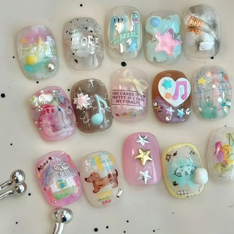 2피스 세트 네일 아트 몰드 콤보 - 아일랜드 휴가 모자 물총 레트로 악기 패션 폰 노트 DIY 네일 아트 스텐실