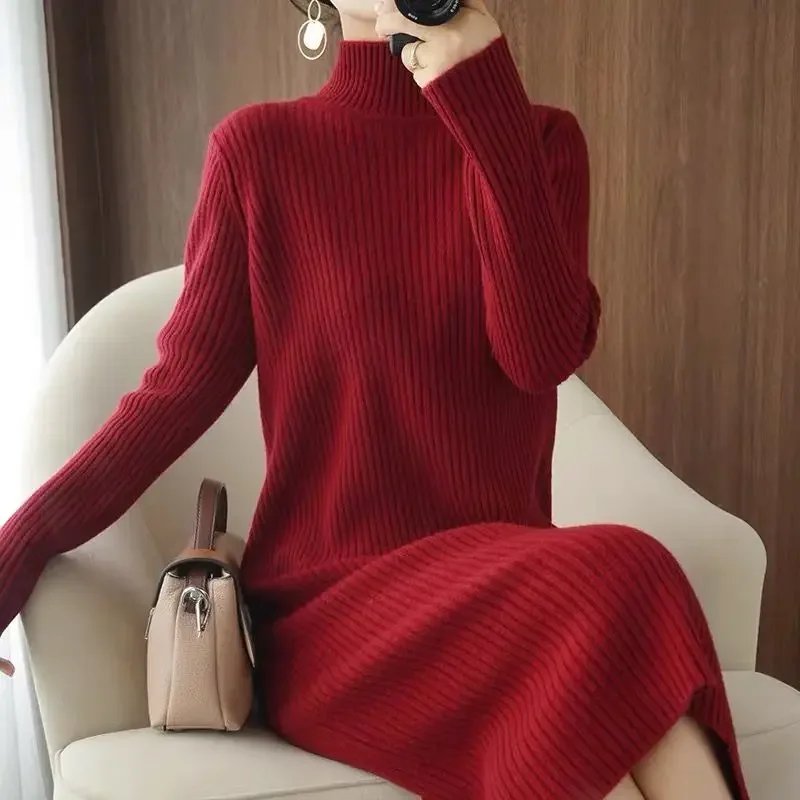 

Woman Dress Crochet Midi Cover Up Turtleneck Knee Length 2023 Knitted Dresses for Women Cheap Casual Cotton Harajuku Hot Clothes