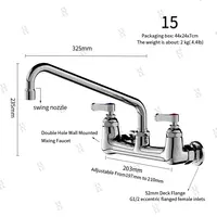 ก๊อกน้ําผสมติดผนังสองรู - ก๊อกน้ําอ่างล้างจานเชิงพาณิชย์ทองแดงพร้อมหัวฉีดสวิงและคอห่านหมุนสําหรับอ่างล้างหน้าในครัว 5