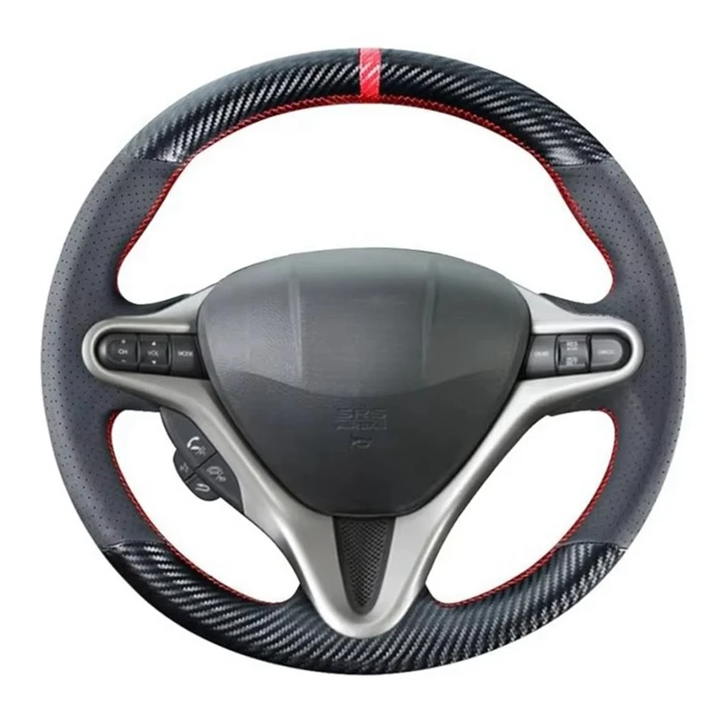 Kohlefaser-Lenkradabdeckung für Honda Civic 8 2005–2011, Old Civic Type R 2004–2011, (3 Speichen), Leder-Innenzubehör