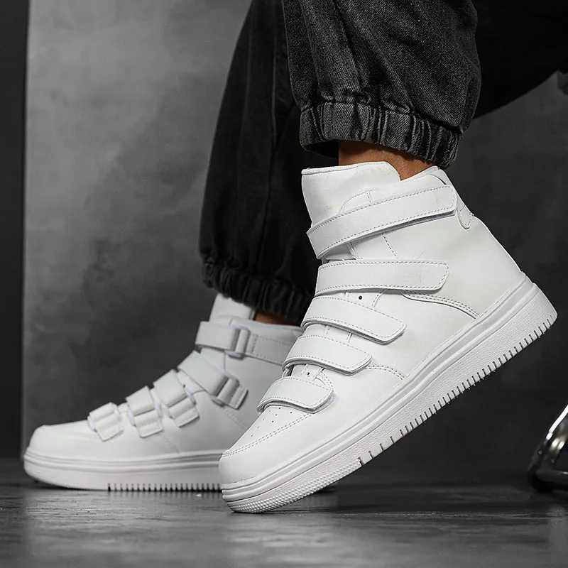 2024 Brand Men High Top Shoes Fashion Red Mens Sneakers Leather Casual Breathable Skateboard Sneakers Men Flat Vulcanized Shoe 4