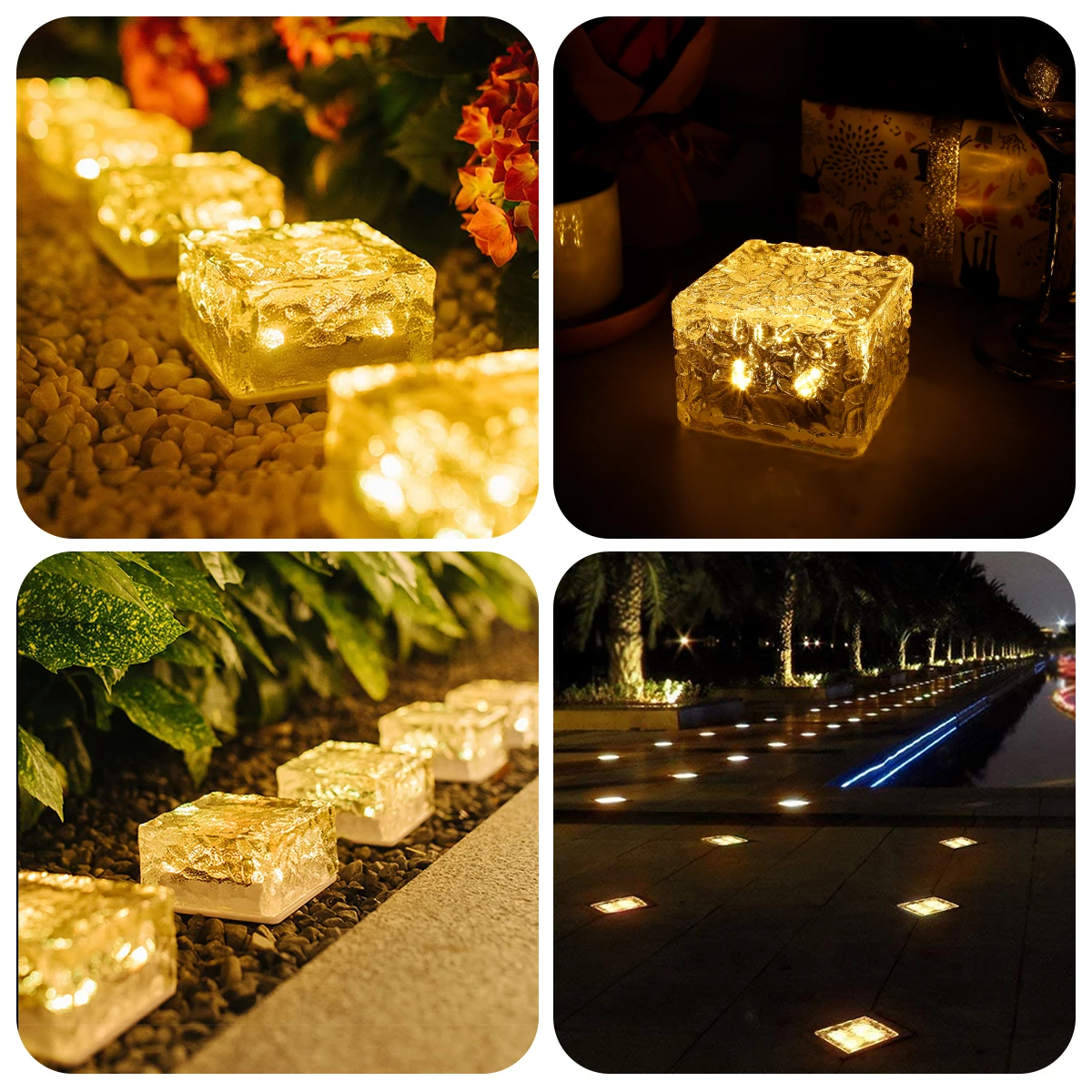 solar lights solar led lights solar ground lights lawn lamp garden lighting 4pcs Solar LED Lights Outdoor Lawn Lamp Solar Brick Light Crystal Sunlight Landscape Pathway Garden Decor