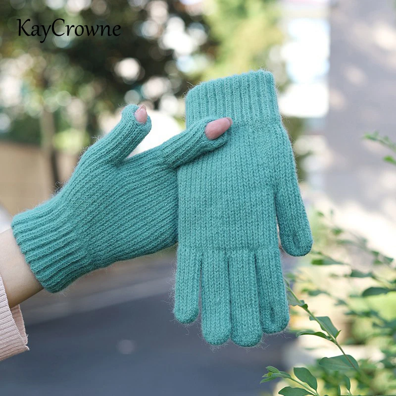 

KayCrowne Touch Screen Winter Gloves Women Elegant Riding Hand Warm Female Young Student Full Finger Knitted Glove Acrylic T162
