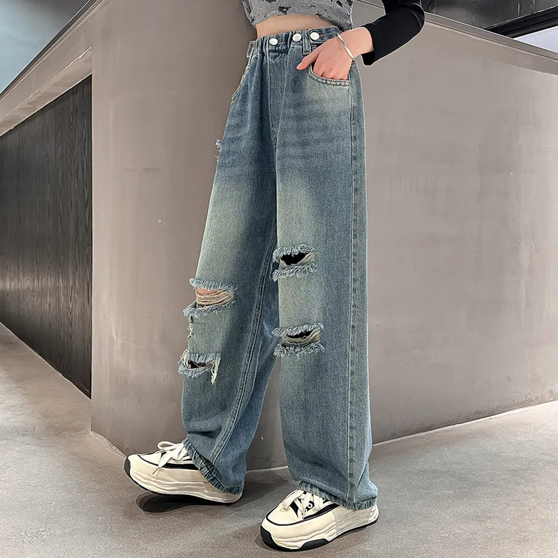 Calça Jeans KidsCool Space Menina - Cintura Elástica, Rasgados