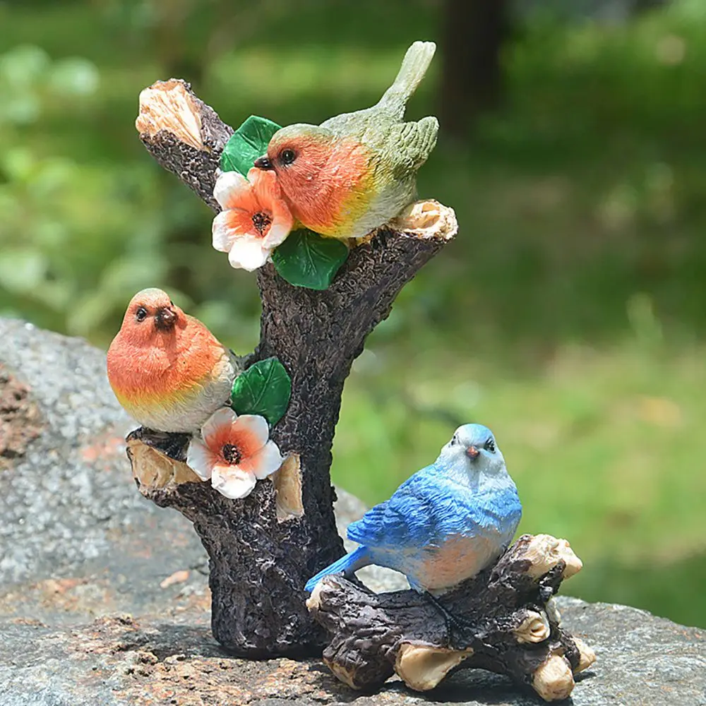 Resin Statue Resin Handicraft Ornaments Garden Statue Resin Ornament Animal Ornaments Lifelike Bird Sparrow Kingfisher On Branch Fairy Garden Micro Landscape