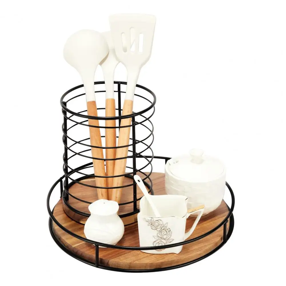 Durable Wooden Turntable Wooden Rotating Tray Rustic Wooden Turntable Tray Set for Kitchen Bathroom for Pantry for Soap 6