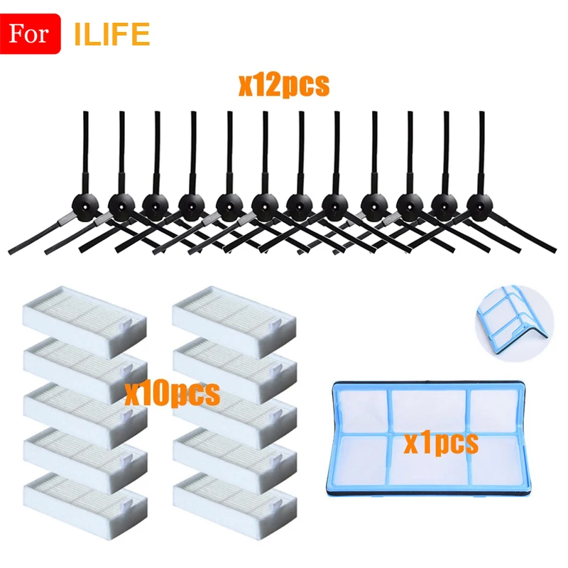 Запчасти для робота-пылесоса iLife v5, v5s, V3, V3s, v5pro pro, V50, V55, x5, v5s pro, в комплекте боковая щетка, основной фильтр, салфетка, Hepa фильтр