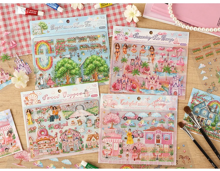 JIANQI Kawaii Reisen Mädchen 3D Illustration Outdoor Landschaft Aufkleber DIY Tasche Hütte Szene Festival Geschenk ﻿ – Detail 3
