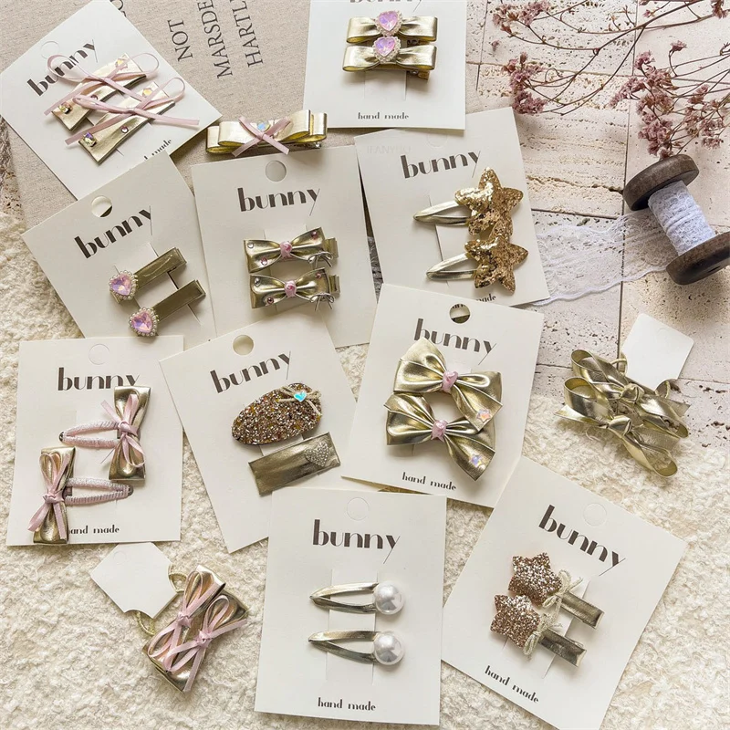 Korean Style New Sweet Golden Children Hairpin Cute Bow Girls Versatile Hair Accessories Baby Hair Clips Parent-child Headwear 3