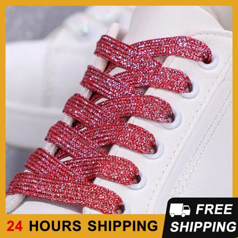 

1Pair Fashion Glitter Shoelaces Colorful Flat Shoe Laces For Athletic Running Sneakers Shoes Boot 1CM Width Shoelace Strings