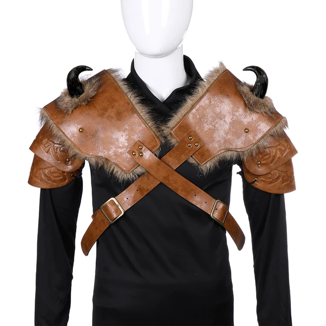 Armadura vikinga Medieval para adultos, armadura de hombro, cuero PU,  Guerrero, piel marrón, accesorios de disfraz para fiesta de Carnaval y  Halloween - AliExpress