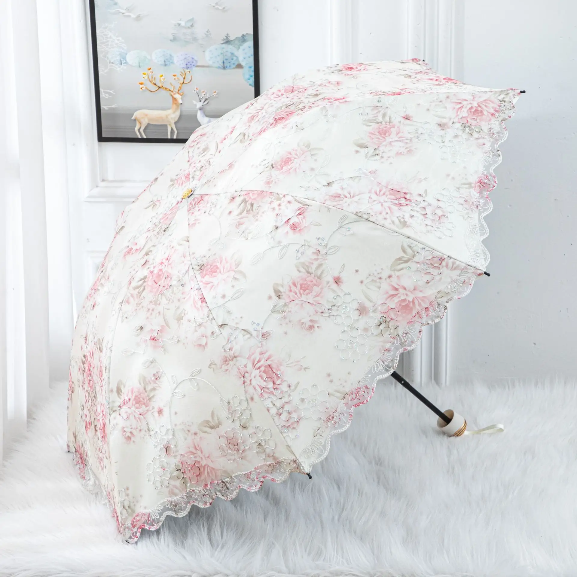 Mini Umbrella Folding Umbrella Automatic Umbrella Mini Sun Umbrella Sun Umbrella Automatic Sun Umbrella Windproof Umbrella Manual Umbrella Japanese Umbrella Paper Umbrella Sunshade Lace Double-layer Sunscreen Double 8 Skeleton Three-fold