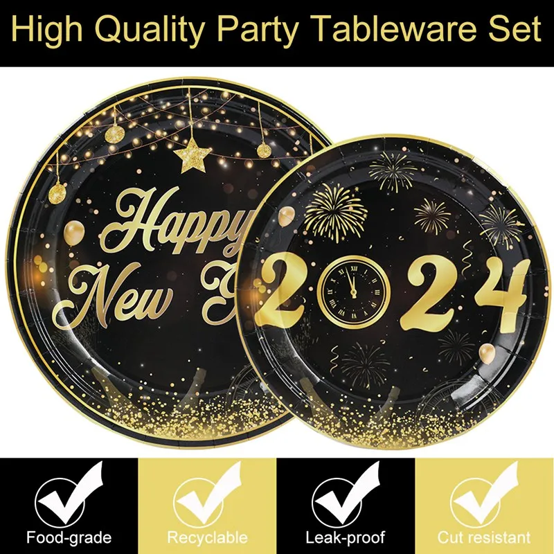 Happy New Year Party Supplies Tableware New Year Plates Cups Napkins T
