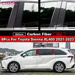 For Toyota Sienna XL40 Carbon Fiber Window Door Column Center B C Pillars Post Cover Trim Mirror Effect Glossy Black PC Sticker