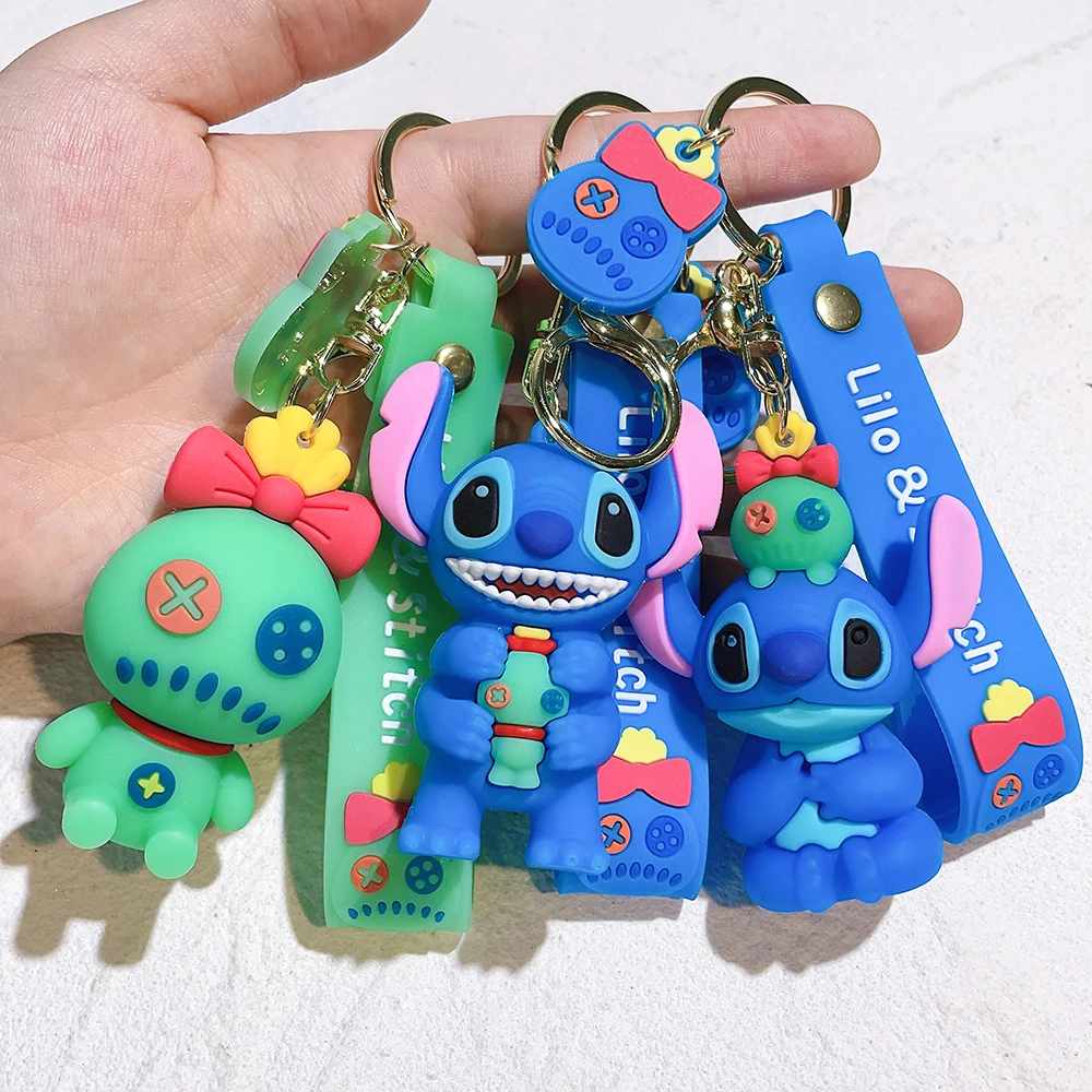 disney Lilo and Stitch Scrump Cartoon Anime Pendant pvc Keychain Holder Car  Keyring Mobile Phone Bag Hanging Jewelry Kids Gifts