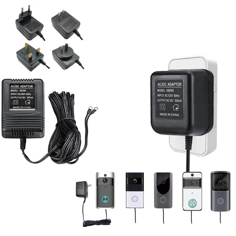 Fonte de Alimentação Carregador Adaptador de Carregamento para Vídeo Anel Campainha Transformador 5m 8m 10m Ac100240v Reino Unido ue au Eua Plug 18v 500ma