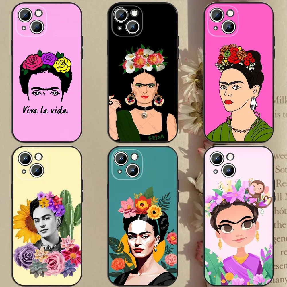 

F-Frida-Kahlos Paintings Phone Case For Apple iPhone 15,14,13,12,11,XS,XR,X,8,7,Pro,Max,Plus,mini Silicone Black Cover