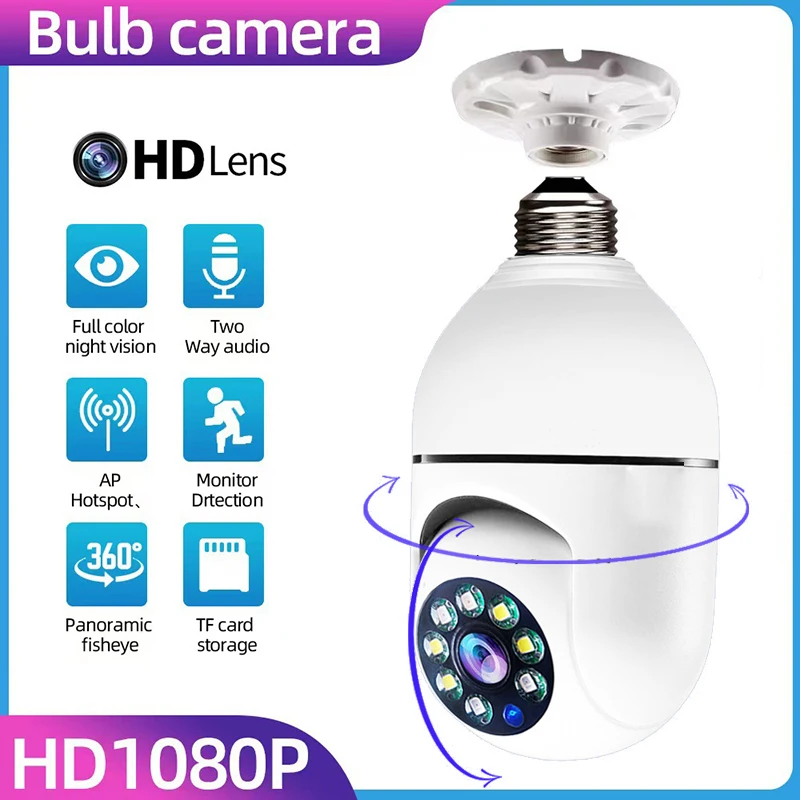 1MP HD E27 Bulb 2.4G WIFI IP Camera Home Security Protection Surveillance CCTV Night Vision Auto Tracking_voghion.com