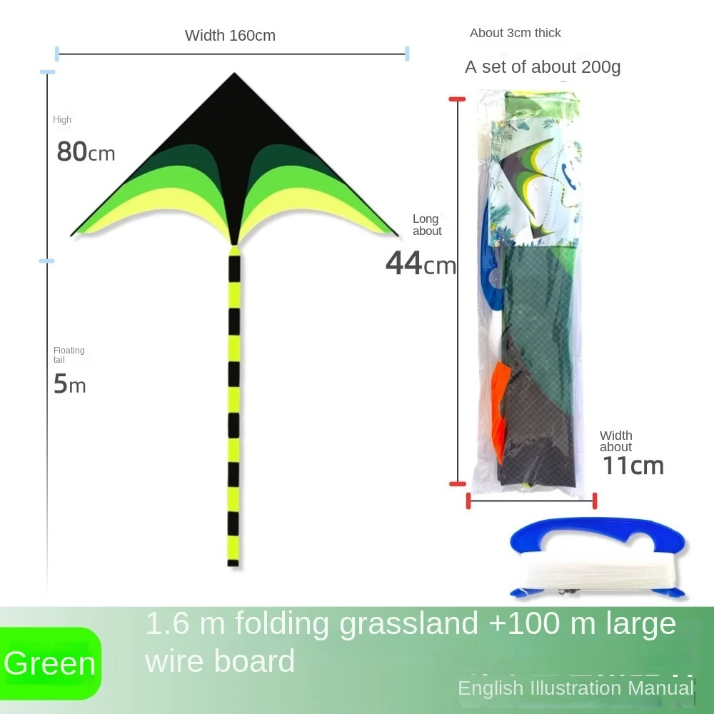Easy Fly 1.6m Large Delta Kite with 100M Kite Line Ripstop Good Flying Kite Long Tail Children Outdoor Toys Kites Family Trips