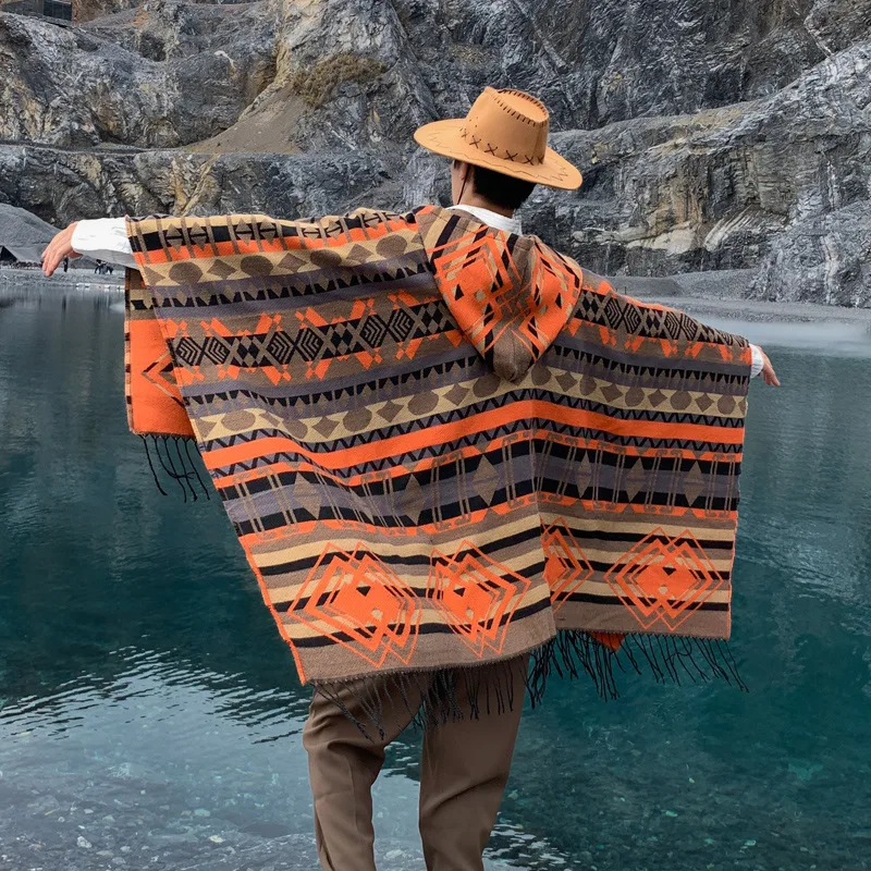 Sciarpa a fessura in stile occidentale - Mantello scozzese vintage americano con doppio diamante per protezione solare e moda 5