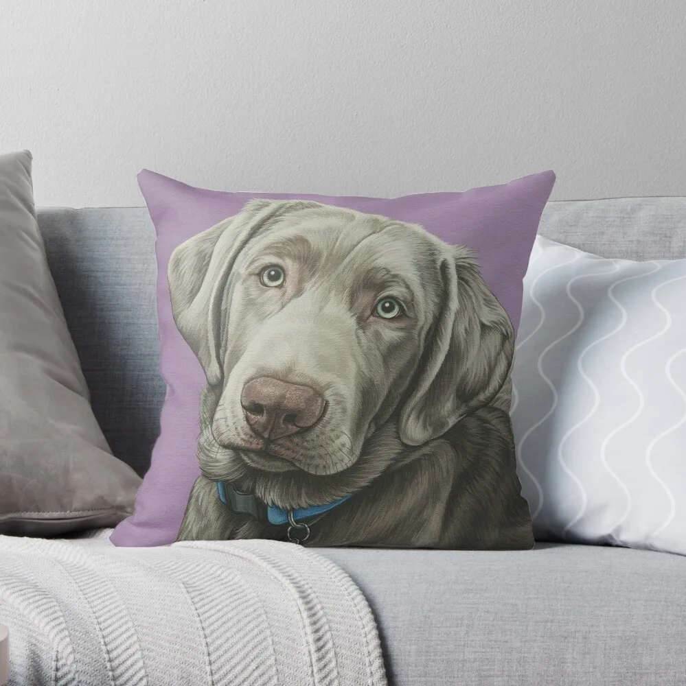 

Sweet Silver Labrador Retriever Painting, Silver Lab Dog Puppy Art Throw Pillow Sofa Covers Sitting Cushion