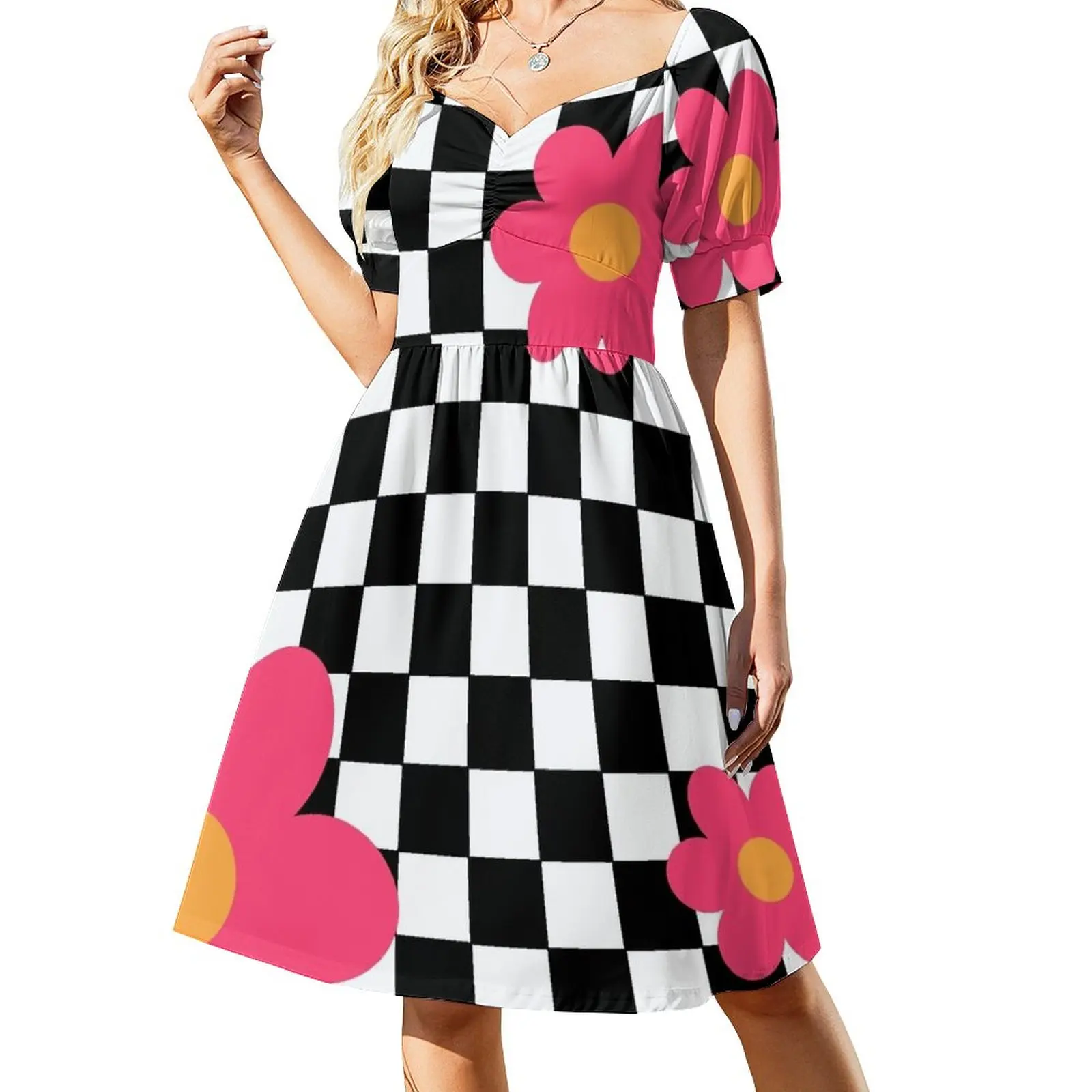 

Retro Checkerboard Flowers | Mod Sleeveless Dress Women's skirt luxury evening dresses for women 2024