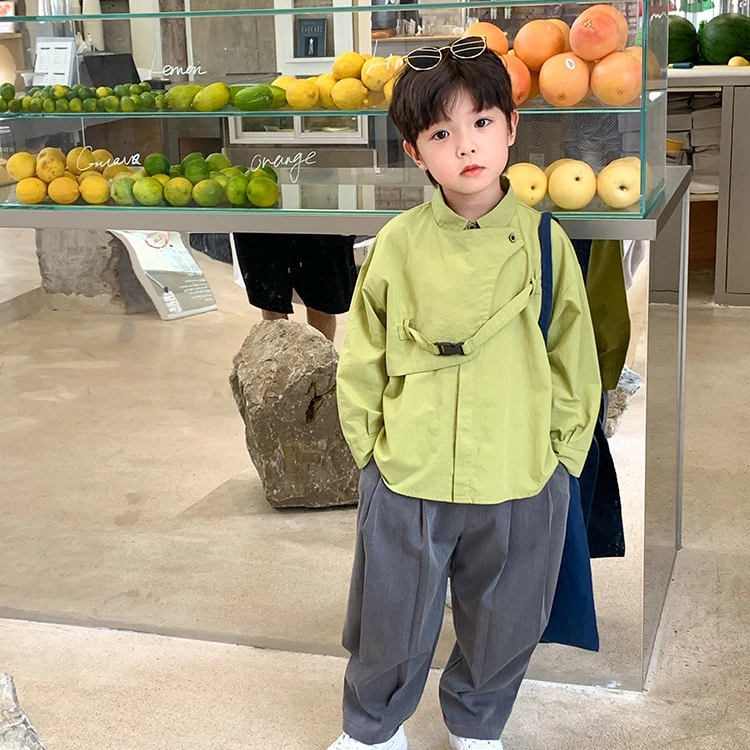 Spring Autumn boys fashion unique design solid color shirts Children cotton casual 2 colors shirt