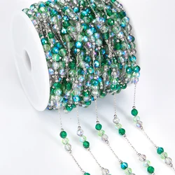 1 Meter Gradient Beaded Stainless Steel Chain for DIY Jewelry and Accessories (Green - Steel Color4mm)
